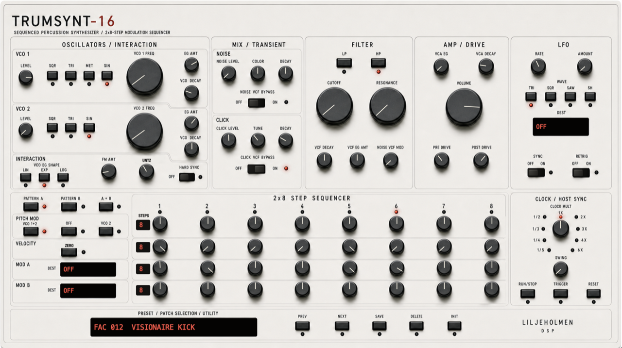 The TRUMSYNT-16 front panel.
